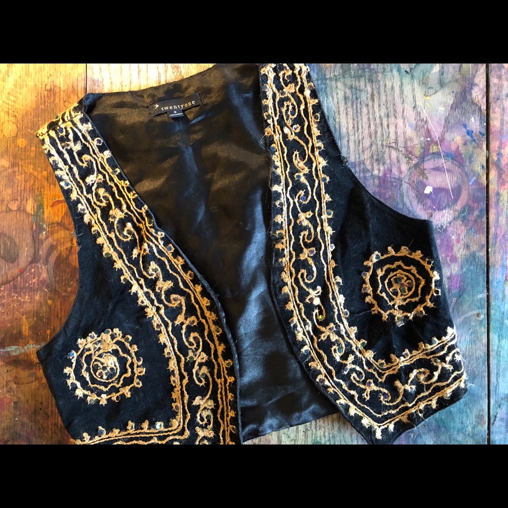 Embroidered velvet vest